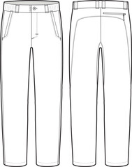 Technical Chino Pants Fashion Illustration Mock-up Template for Design and Tech Packs Front and Back