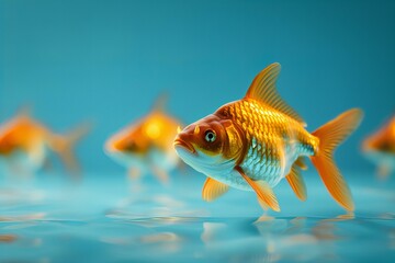Goldfish swimming calmly together in clear water