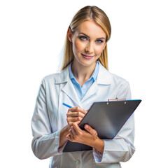 Female Doctor Writing Notes on Clipboard in Medical