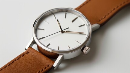 A minimalistic yet stylish watch with a leather band and a simple face.