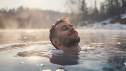 Man in icy lake