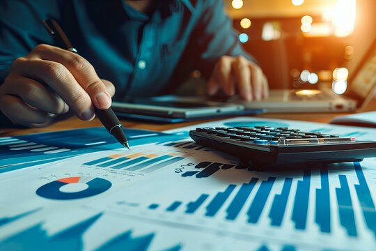 Person calculating on table with laptop