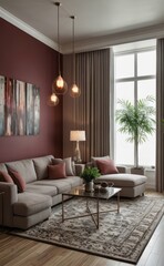 Fototapeta premium gray and marble luxury living room interior with sleek furniture and a vertical garden