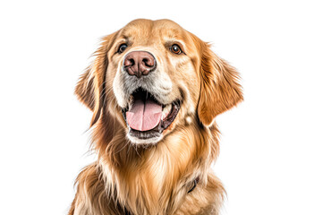 golden retriever in studio setting against white backdrop, showcasing their playful and charming...