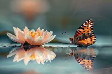 Butterfly on flower in water