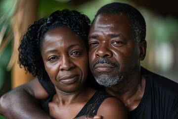 Two people hugging and looking at camera