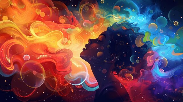 Person replacing negative self talk with positive affirmations, transformation in thought bubbles