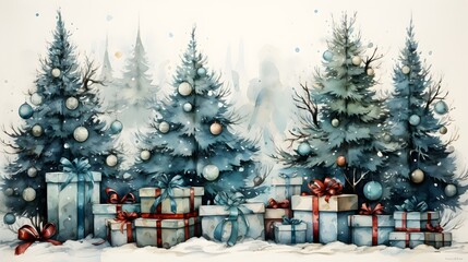 Christmas watercolor clipart, whimsical watercolor illustrations for christmas , vibrant colors and festive details
