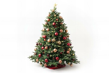 Fototapeta premium Festive tree adorned with shiny red and gold baubles