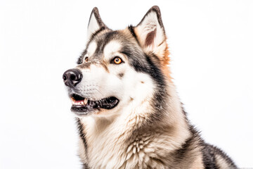 Siberian Husky in studio setting against white backdrop, showcasing their playful and charming personalities in professional photoshoot.