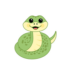 Cheerful snake has curled up into a ball. Cute snake. Cartoon, vector.