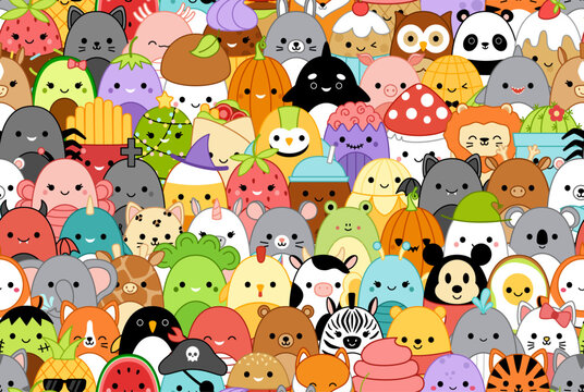 Squishmallow on very big pattern. More squishmallow. Kawaii, Vector