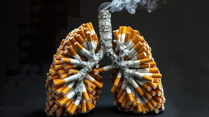 Human lungs made from cigarettes, black background
