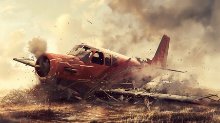 Crash of an aircraft, realistic, retro