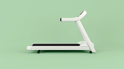 White treadmill on pastel green background
