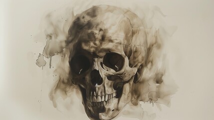 Watercolor painting of a human skull