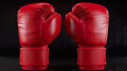 3d red boxing gloves, black background