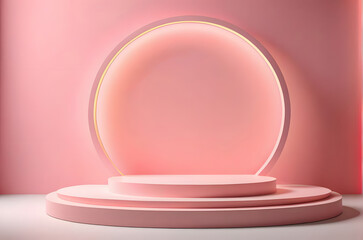 pink round oval circle 3d product podium placement, copy space, template mock-up beauty food advertisement, minimalistic pastel neutral color romantic cute woman girly