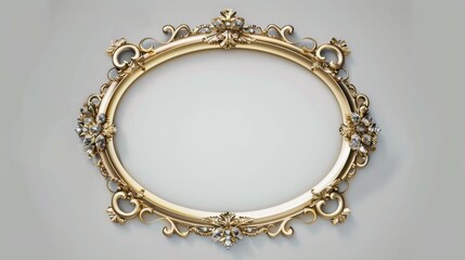 A gold framed oval with a white background