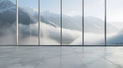 Panoramic Window with Mountain View in Minimalist Room