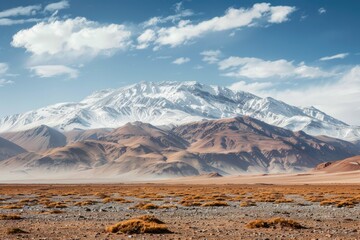 Snowy Landscape Mountains. Epic Adventure in Beautiful Highland Desert