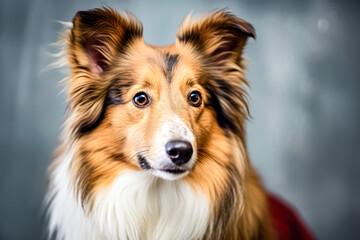 collie in studio setting against white backdrop, showcasing their playful and charming personalities in professional photoshoot.