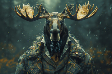 Enchanting Moose in Forest with Dapper Attire