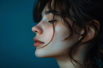Fototapeta premium A close up of a woman 's face with her eyes closed