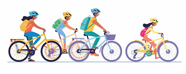 Fototapeta premium Family Adventure: Joyful Bicycle Ride Through a Lush Colorful Meadow in Summer