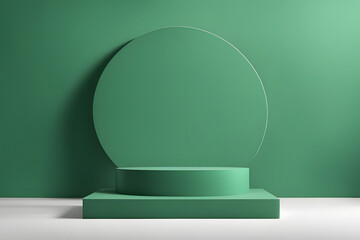Round Green geometric podium plant decor sunlight modern interior pastel lightning glowing circular shape product placement beauty display advertisement 3d render visual