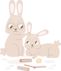 Rabbit Family With Books