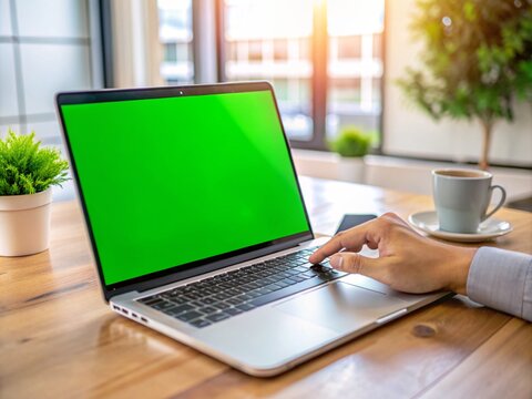 laptop with green screen 