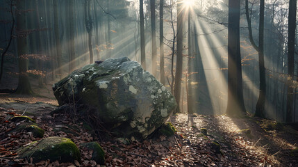 sun rays through a rock in the Palatinate Forest