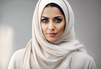 portrait of an Arab woman wearing a headscarf, isolated white background
