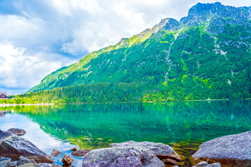 Tatra National Park in Poland. Mountains lake Morskie oko or Sea Eye lake In High Tatras. Five lakes valley © etraveler