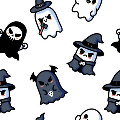 Vector illustration, seamless pattern with little cute ghosts