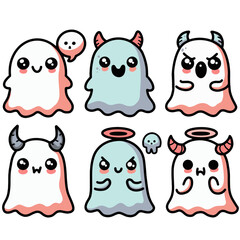 Vector illustration set of cute cartoon ghosts