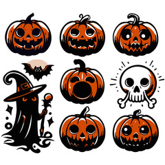 Vector illustration halloween pumpkins set for decoration