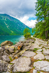 Tatra National Park in Poland. Mountains lake Morskie oko or Sea Eye lake In High Tatras. Five lakes valley