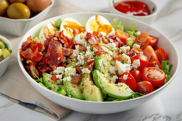 Classic Cobb Salad with Bacon, Avocado, Cherry Tomatoes, and Hard-Boiled Eggs
