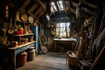 Secluded Storage room cottage. Chair cold store. Generate Ai