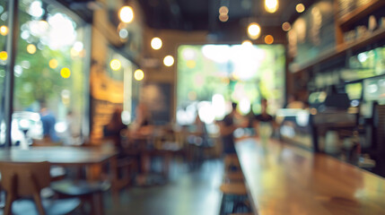 Blurred cafe background. Abstract blurred background of a bustling cafe with warm lighting and customers enjoying their time.