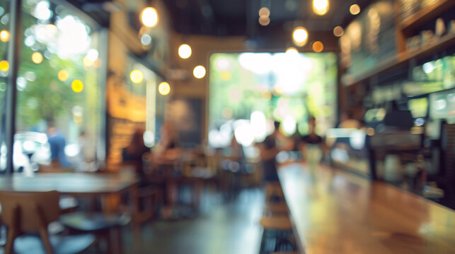 Blurred cafe background. Abstract blurred background of a bustling cafe with warm lighting and customers enjoying their time.