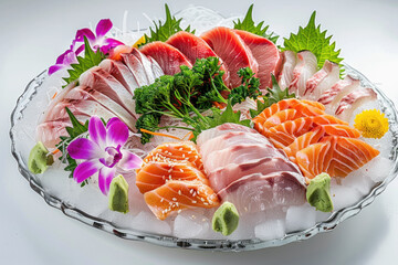 Assorted Sashimi Platter with Fresh Salmon, Tuna, and Garnishes