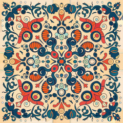 Fototapeta premium 2d vector illustration colorful vintage Seamless hi res Portuguese tiles abstract Artwork 