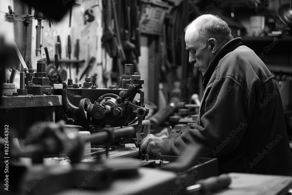 Aufkleber Man Operating Machine in Shop