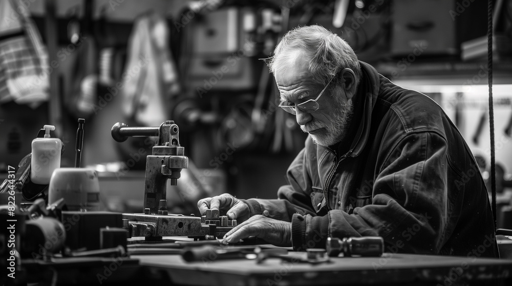 Aufkleber Man Operating Machine in Shop