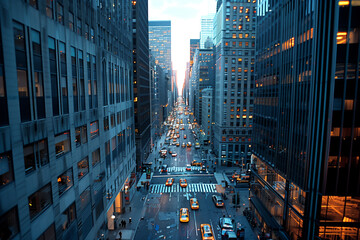 Bustling City Street With Traffic and Skyscrapers