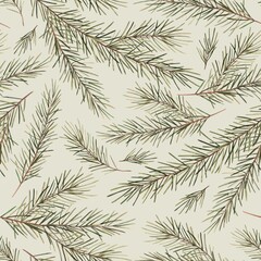 Pattern of fir branches. Christmas watercolor botanical illustration hand drawn on a light green background. Drawings for Christmas and New Year holidays, textiles, cards, wrapping paper, design.