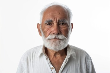 Elderly White Background. Senior Hispanic Man Portrait in Minimalist Setting